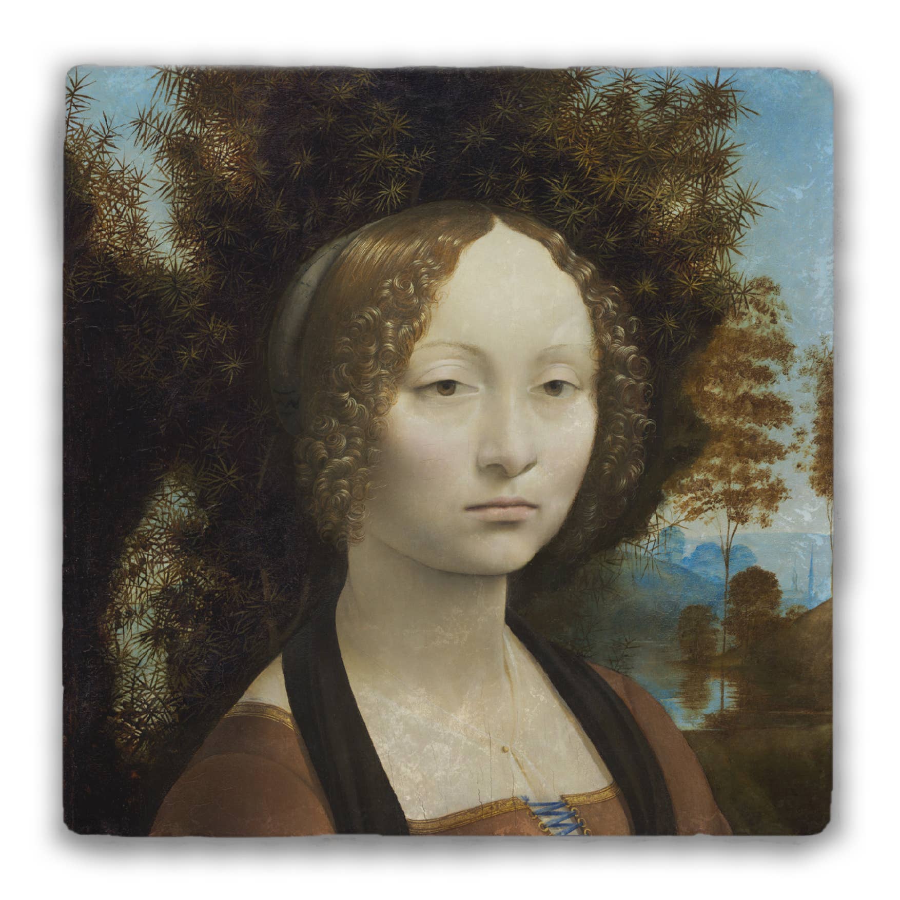 Nelson Gifts Wholesale - Wholesale Coasters - Ginevra de Benci by Da Vinci Tumbled Stone Coaster0