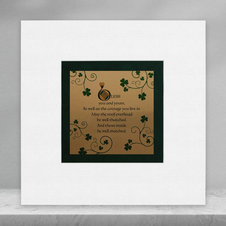 "Bless You and Yours" Irish Blessing Gold Metal Plate Art for wholesale by Aran Art Studio