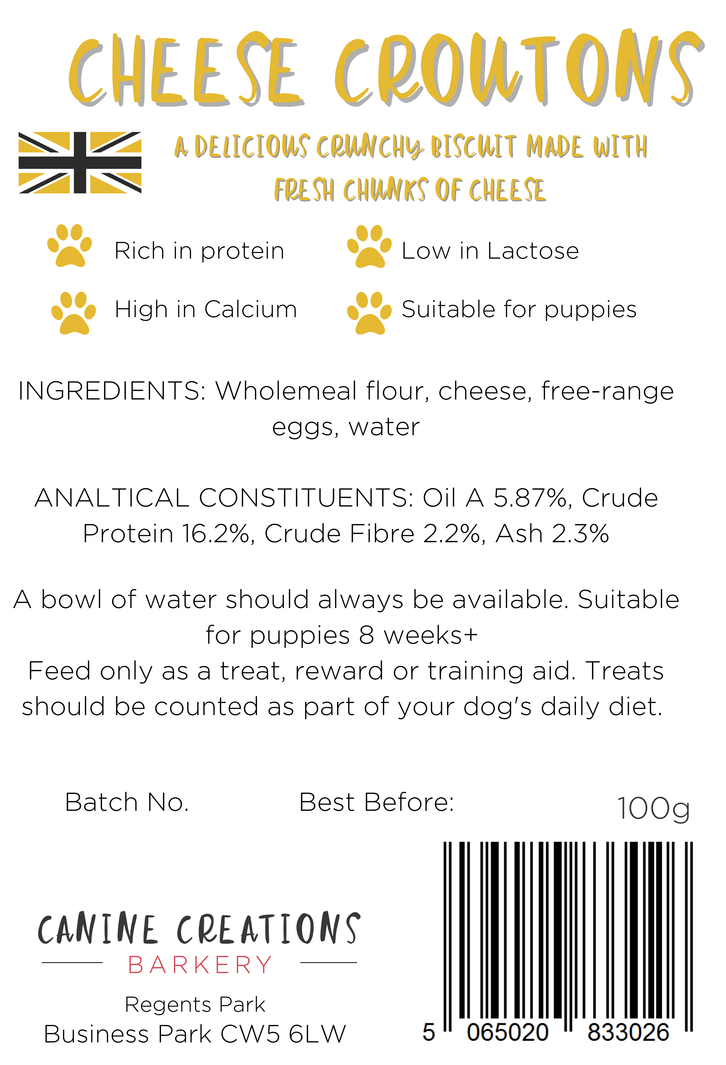 Canine Creations Cheshire – wholesale Pet treats – Dog – Cheese Croutons2