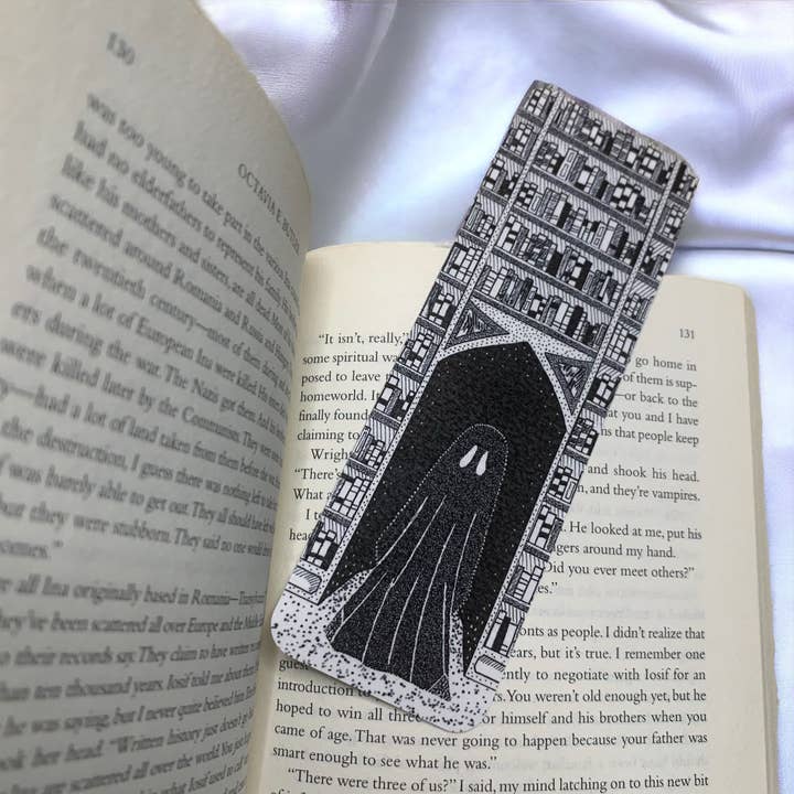 Library Ghost Bookmark: Handmade Laminated Art for wholesale by Solo Souls