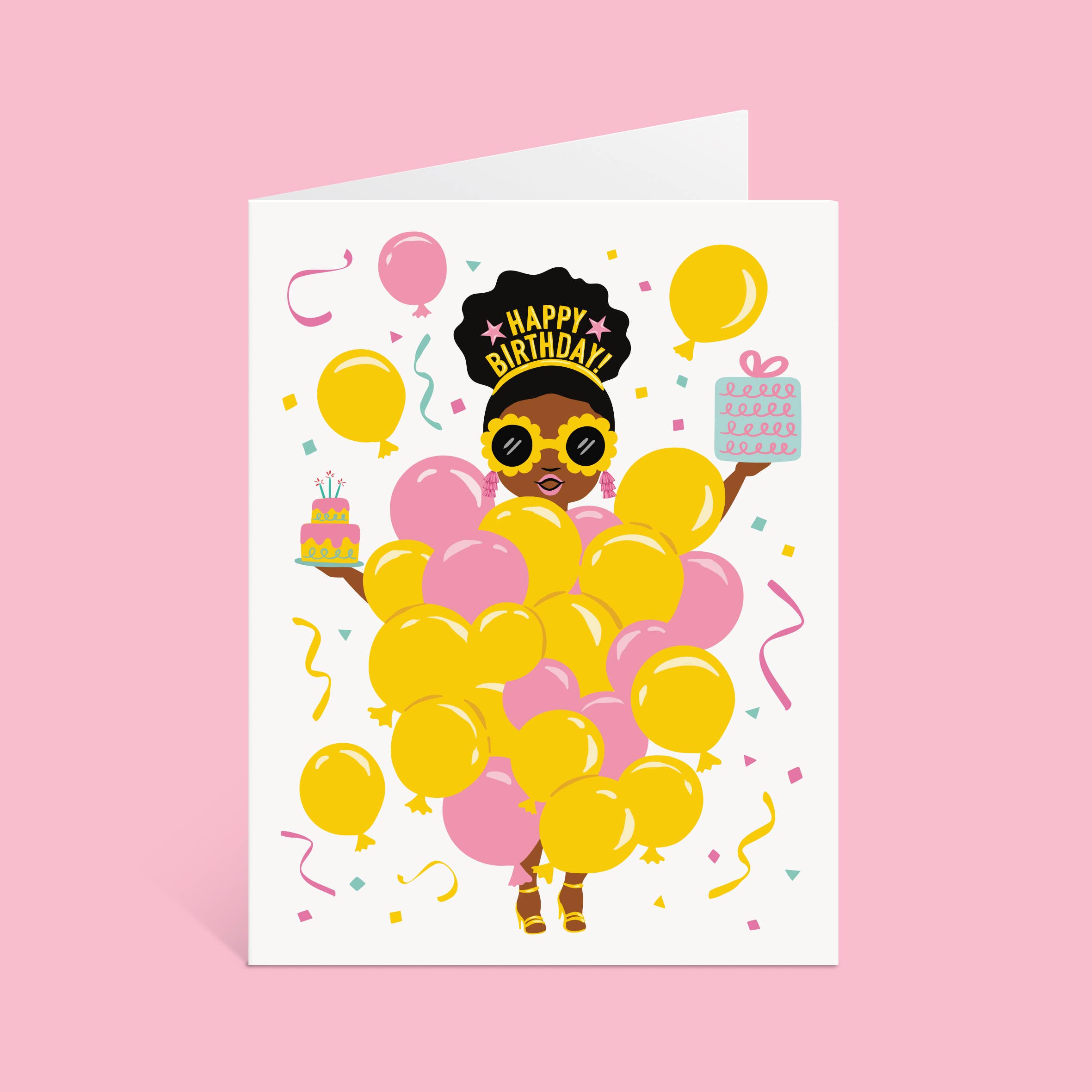 Lucy Loves Paper - Wholesale Birthday Card - Balloon Party Girl | Black Girl Birthday Card (A2)2