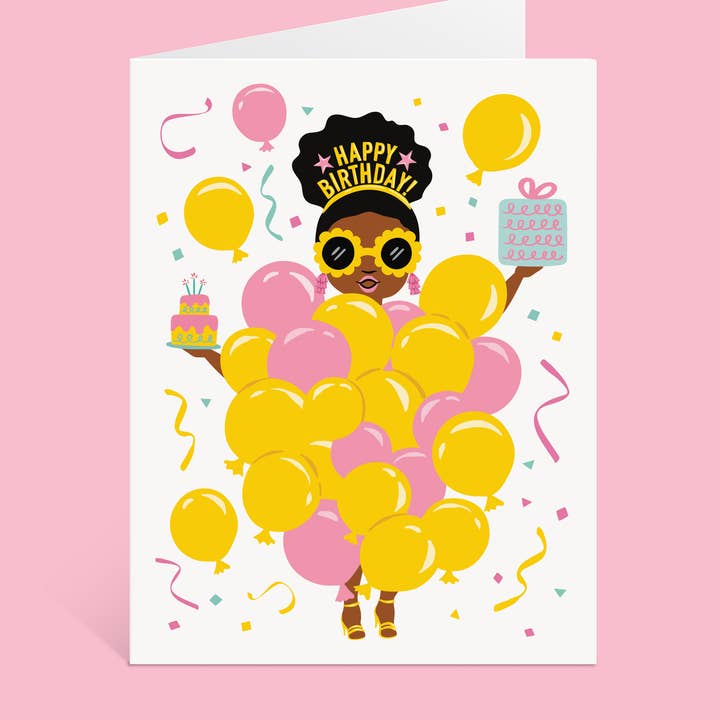 Lucy Loves Paper - Wholesale Birthday Card - Balloon Party Girl | Black Girl Birthday Card (A2)2