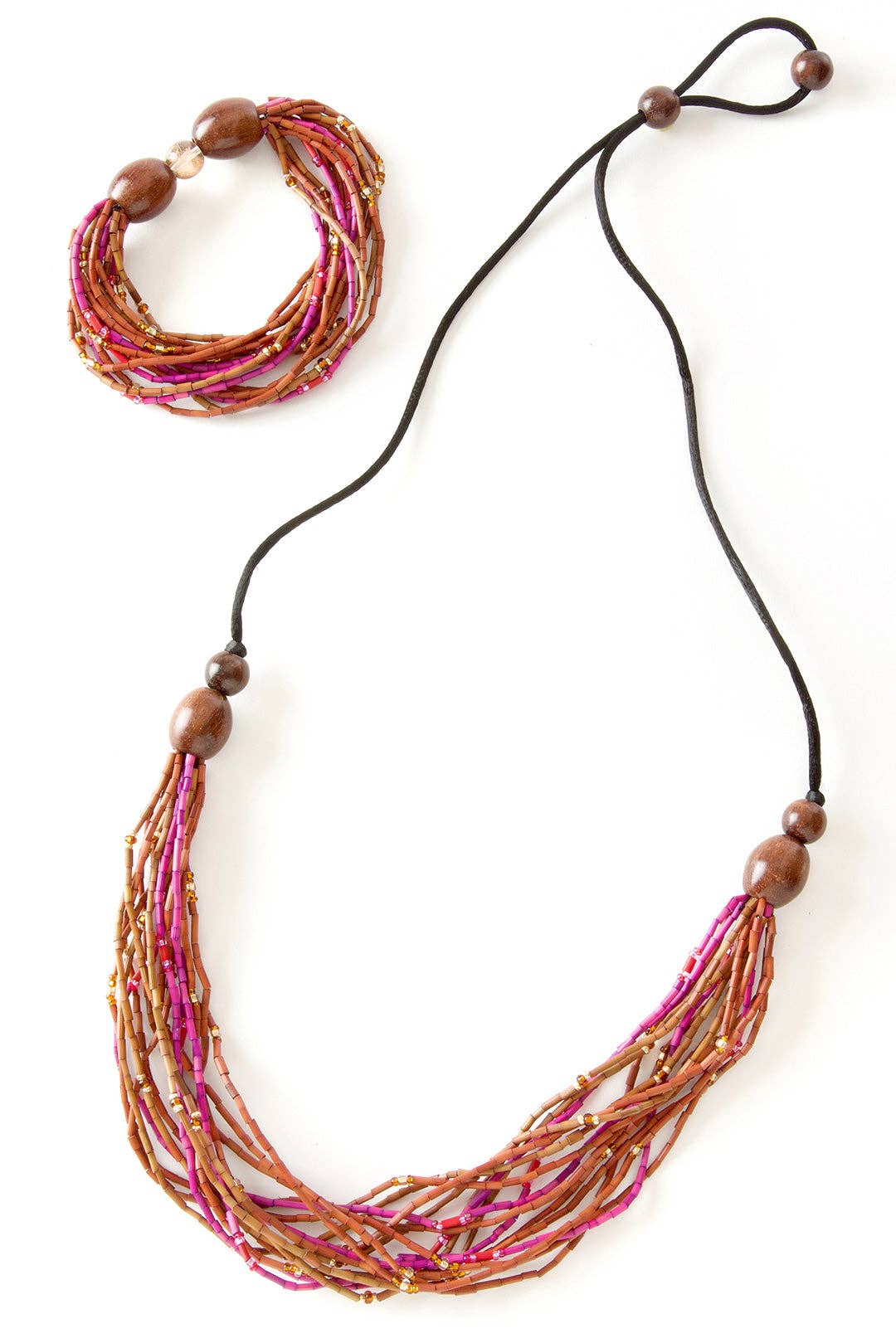 Swahili | AFRICAN MODERN - Wholesale Beaded Bracelet - Cinnabar Multi-Strand Zulugrass & Acacia Wood Bracelet1