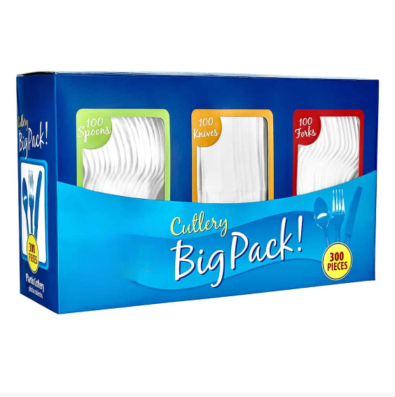 EcoQuality - Wholesale Disposable Servingware Set - Clear and White Combo Cutlery in a Box – Convenient Disposable Utensil Set1