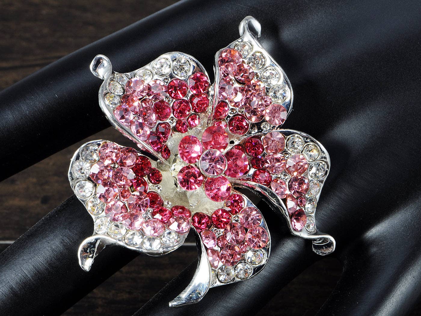 AK Brand - Wholesale Cocktail/Statement Ring - Impatiens Pink Rose Petals Flower Ring3
