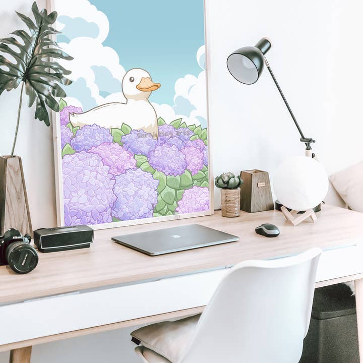 Sarah May Arts - Wholesale Art Print - Hydrangea Duck Print | Fine Line Cute Floral Art7