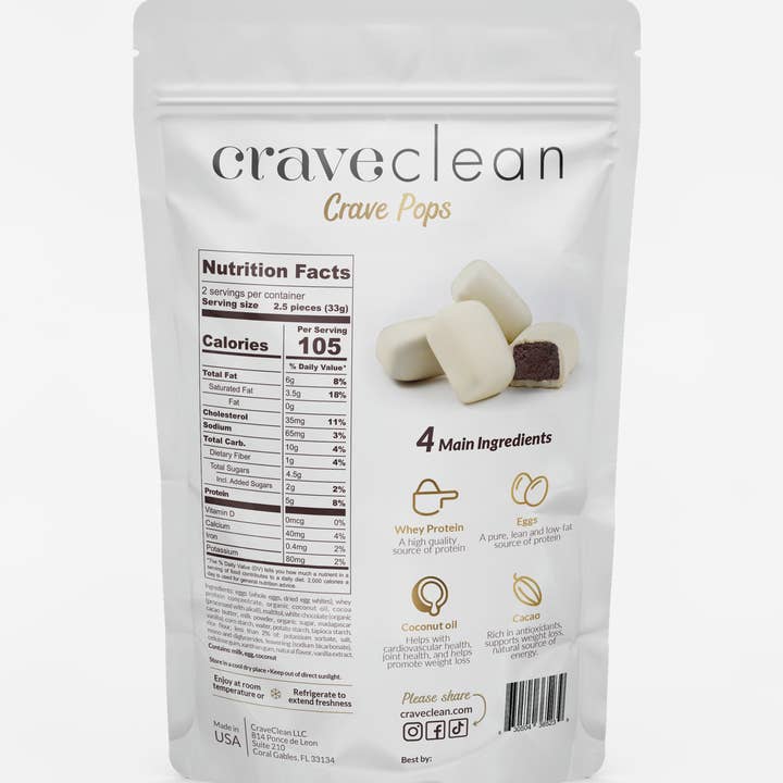 CraveClean - Wholesale Chocolate Covered Sweets - White Chocolate Crave Pops - Box of 82