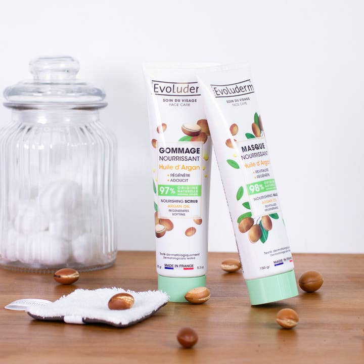 Duo scrub e maschera viso + Cotone riutilizzabile in omaggio per la vendita all'ingrosso da parte di Evoluderm