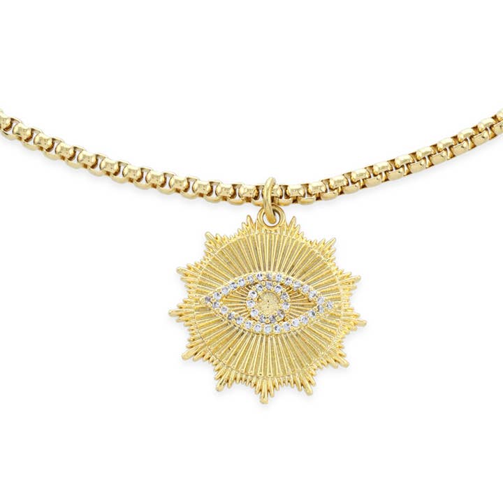 HoopLa - Wholesale Pendant/Charm Necklace - See- Evil Eye SunRay Pendant Necklace- Steel Waterproof