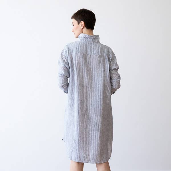 LinenMe – Großhandel Kleid – Damen – Hemdkleid aus Leinen Navy Stripe Paula4