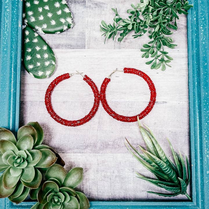 Red Beaded Hoop Earrings for wholesale on Faire