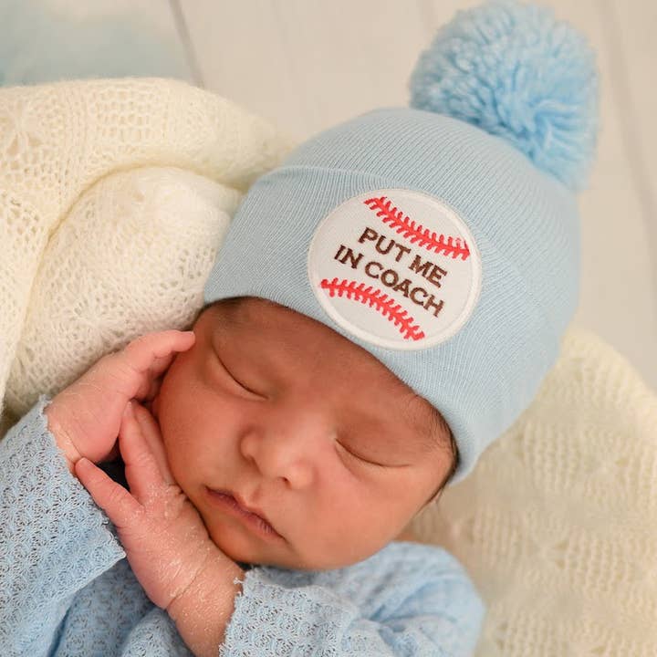 www.ilybean.com - Wholesale Newborn/Knit Hat - Baby - Put Me In Coach Baby Baseball Hat Newborn Baby with Pom Pom