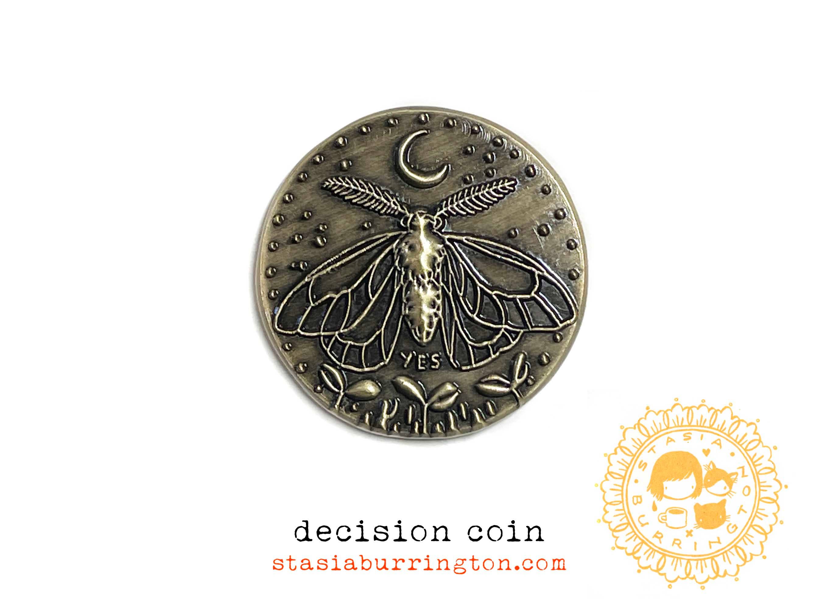Stasia Burrington Illustration - Wholesale Keepsake Coin/Token - Coin - Moth - Solar System - decision making talisman1