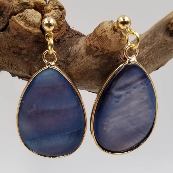 Natural Black Shell Semi Precious Drop Earrings for wholesale by CHAKRA JEWELRY