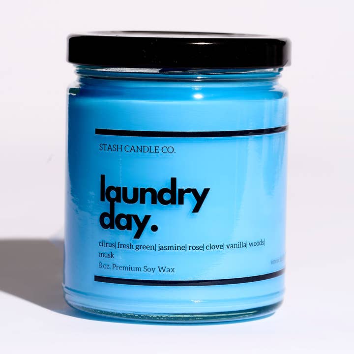 Laundry Day Candle, 8oz., Fresh Linen Scent, 40hr Burn Time for wholesale by Stash Candle Co.