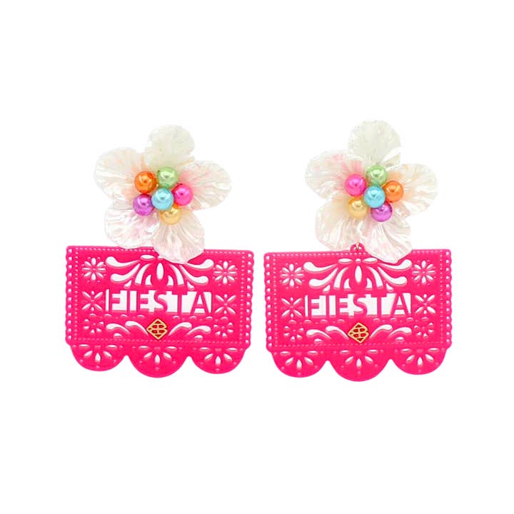 Hot Pink Fiesta Papel Picado Earrings for wholesale by Brianna Cannon