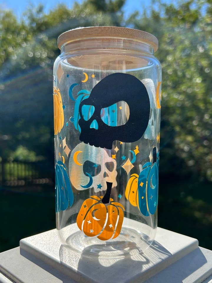 Halloween Colorful Pumpkin And Skull Tumbler for wholesale by Good Vibes Beads Design