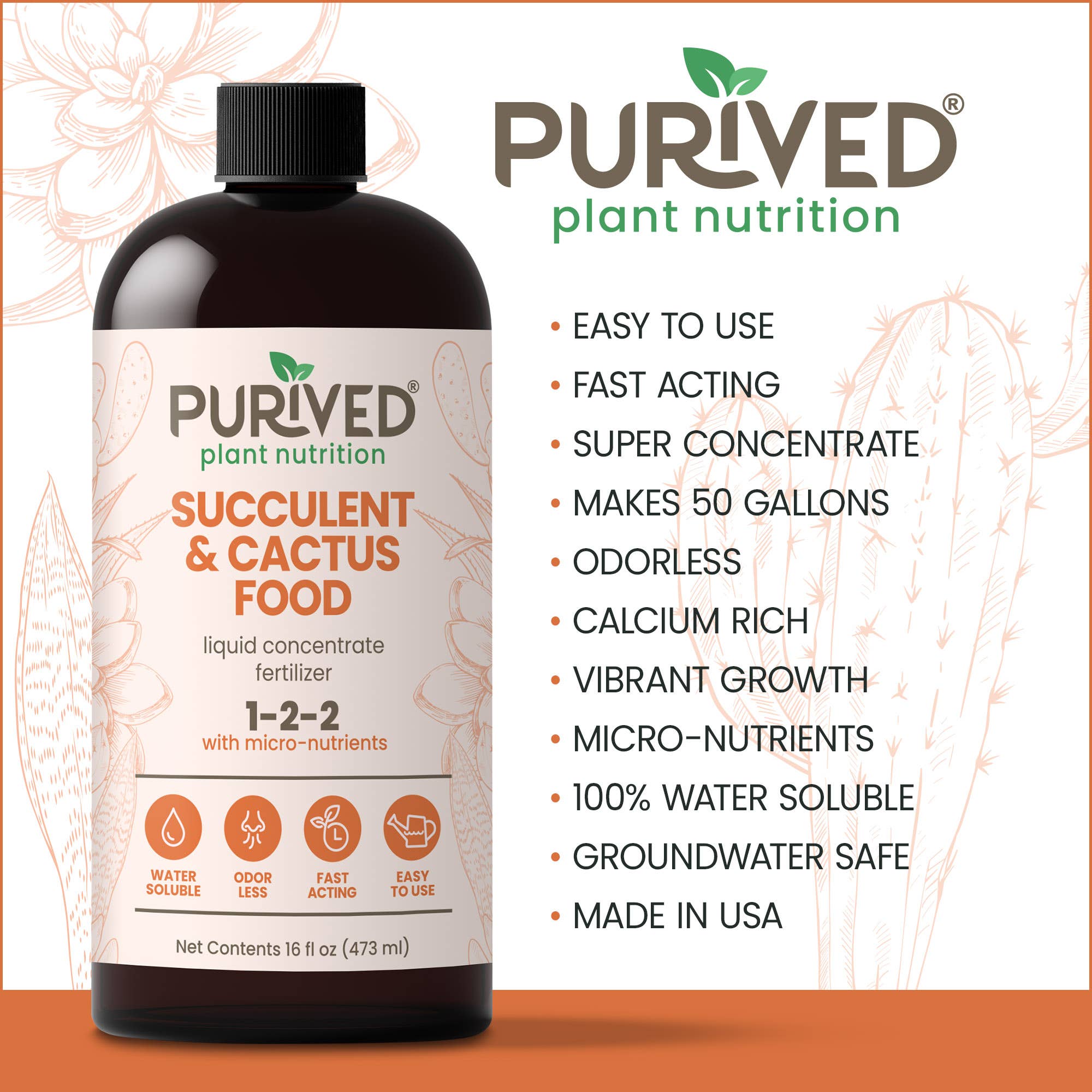 Purived - Wholesale Fertilizer - Purived Succulent & Cactus Food – 16fl oz Fertilizer1