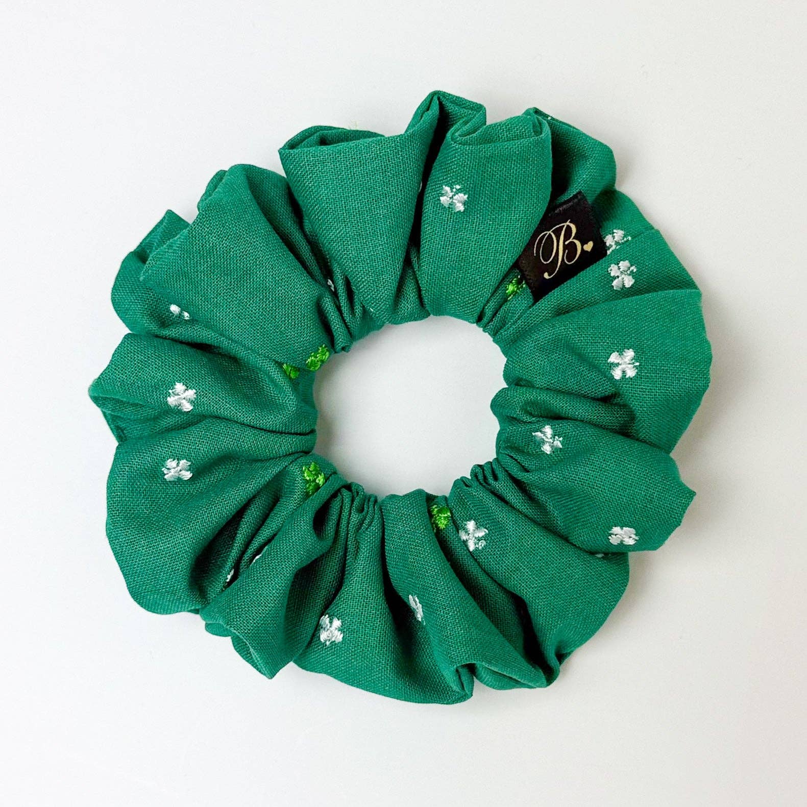 B. LUVV & CO. - Wholesale Scrunchie - Women's - Embroidered Cotton Scrunchie in Shamrock