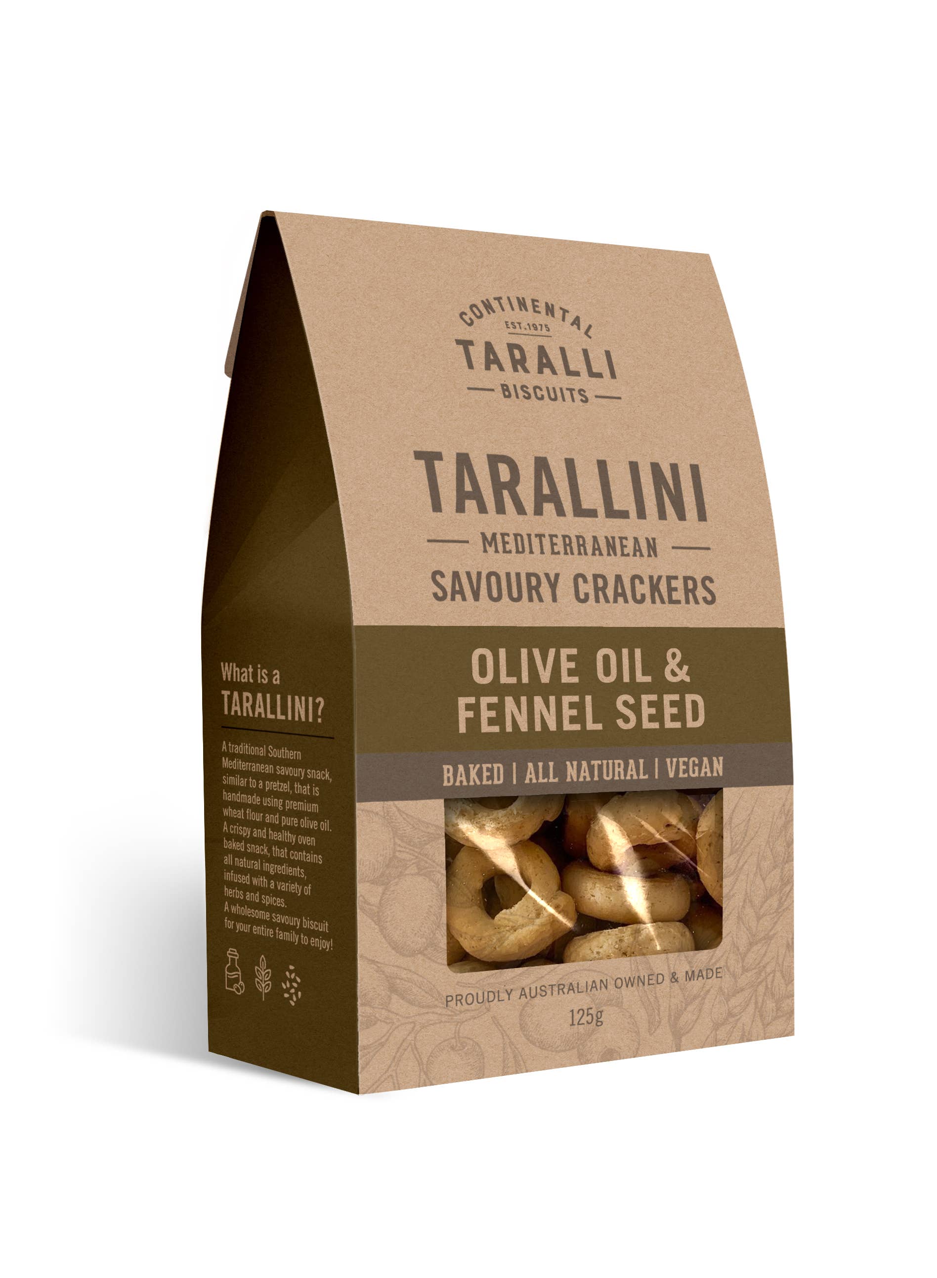 Continental Taralli Biscuits - Wholesale Crackers - TARALLINI - Olive Oil & Fennel Seed- Vegan (125g)0
