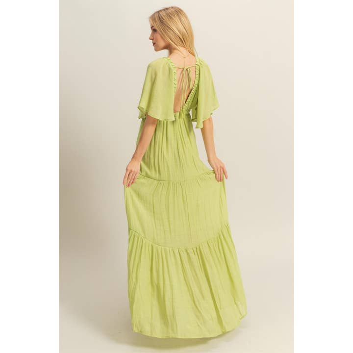 HYFVE - Wholesale Dress - Women's - HF25E045-V-Neck Flowy Sleeves Tiered Maxi Dress