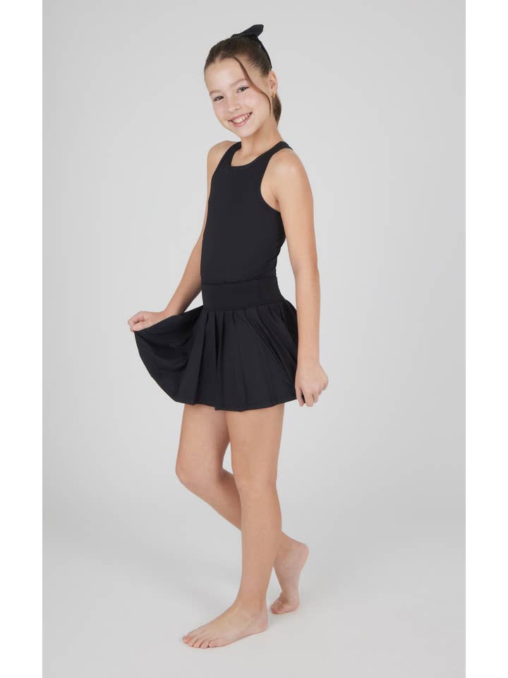 90 Degree by Reflex - Wholesale Activewear Set - Kids - Girls Racerback Tank, Pleated Skort, and Scrunchie Bow Set