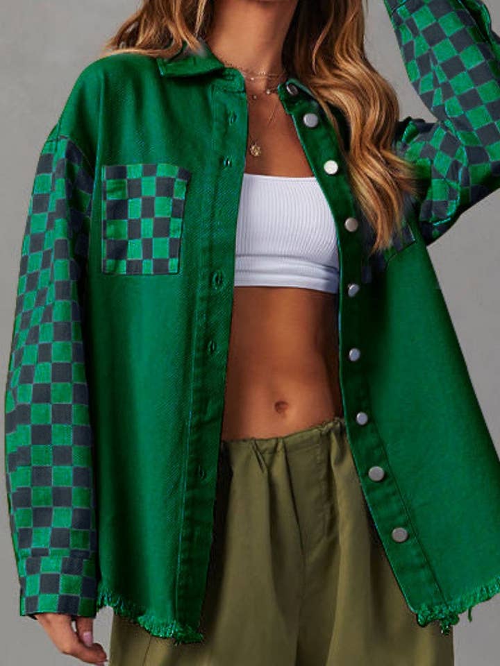 Jiawaknitart - Wholesale Shirt Jacket/Shacket - Women's - Checkered Button-Up Jacket3