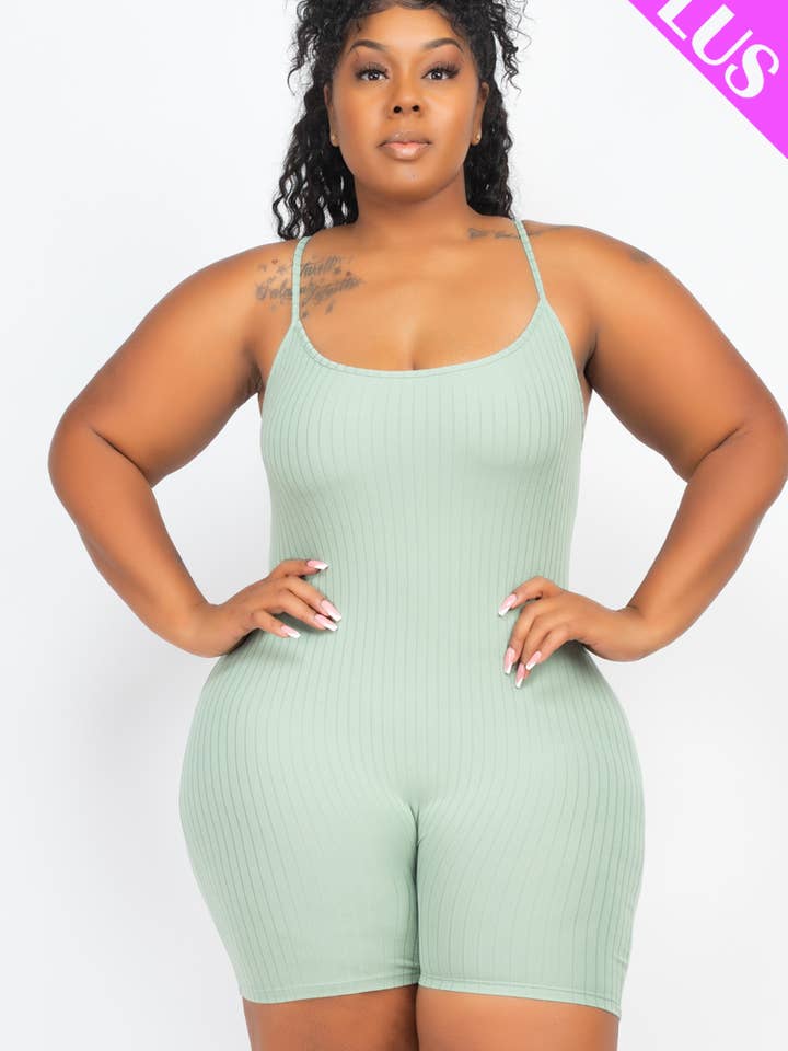 CAPELLA APPAREL - Wholesale Romper - Women's - Plus Ribbed Bodycon Romper1