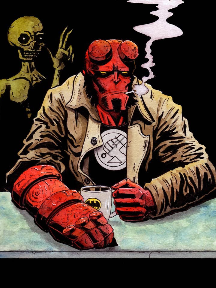 Print (8.5x11) Hellboy Coffee Break for wholesale by Ryan Stanley Artwork