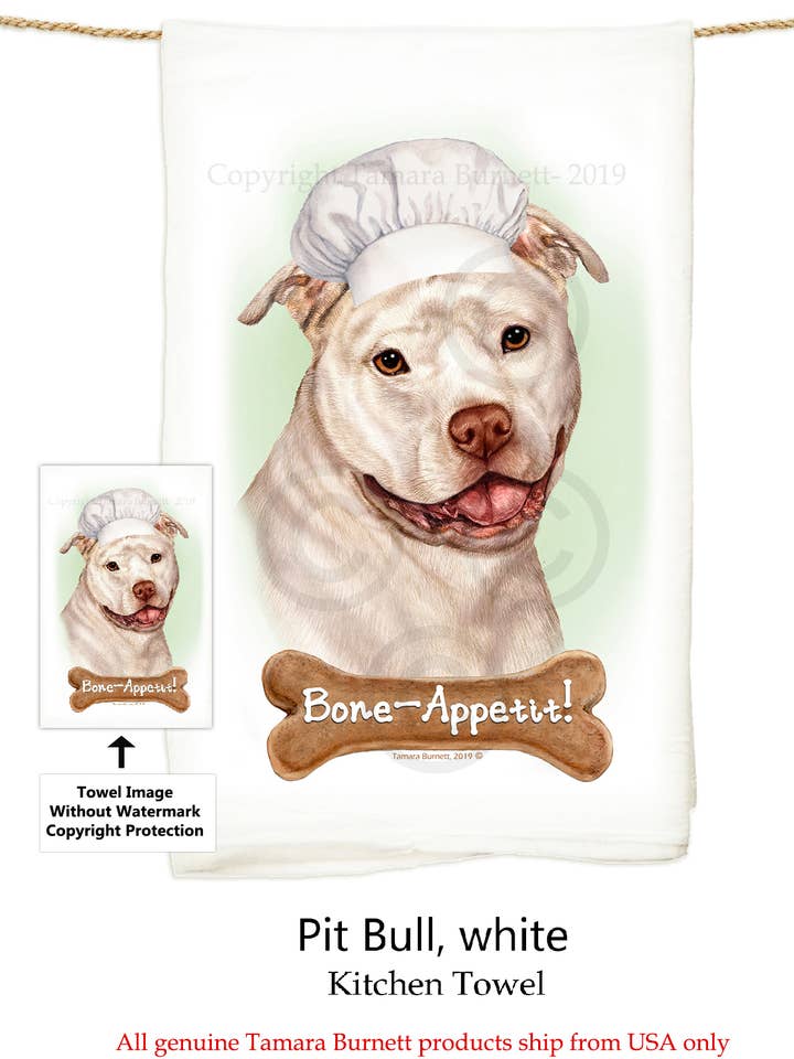 Pit Bull White Uncropped White Flour Sack Kitchen Towel for wholesale by Pet Gifts USA, LLC