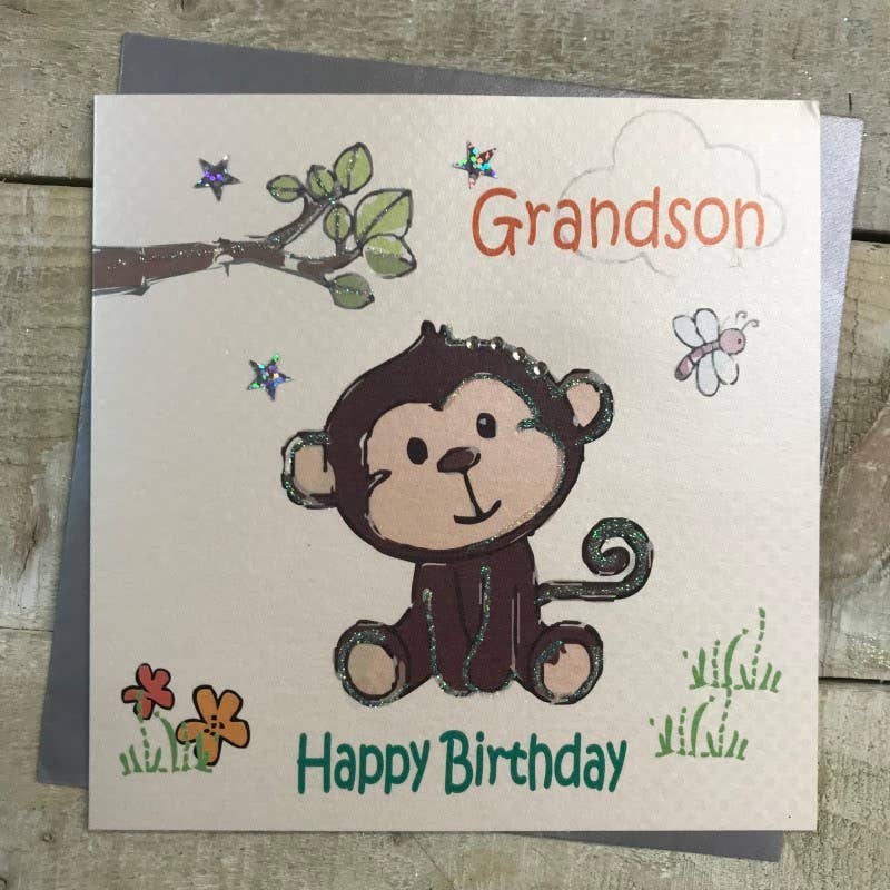 White Cotton Cards – Großhandel Geburtstagskarten – Geburtstagskarte für Enkel (Cheeky Monkey) (Gs15)0