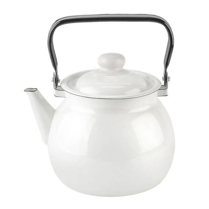Pure White Vintage Kettle – Enamel Steel, 3.5L / 3.7 qt for wholesale by STP
