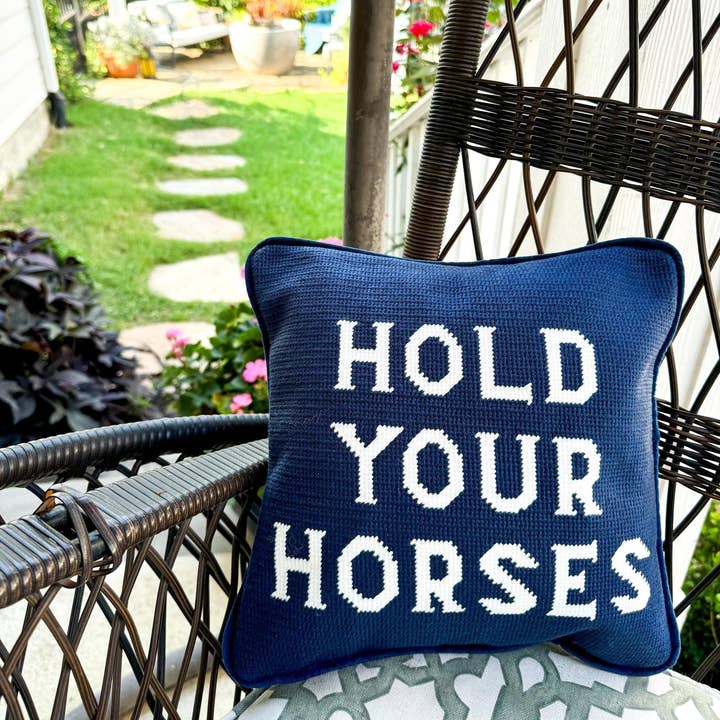 Southern Decorative - Wholesale Throw/Decorative Pillow - PRE ORDER: Hold Your Horses Needlepoint Pillow0