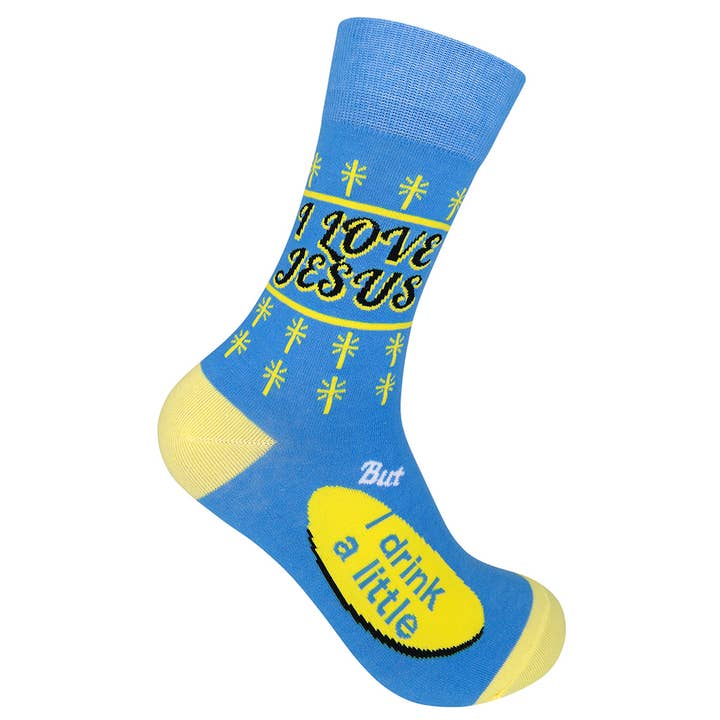 J'aime Jésus (mais je bois) Chaussettes - Liquidation | Funatic pour la vente par Funatic - About Face Designs - Nice Enough Merch Co