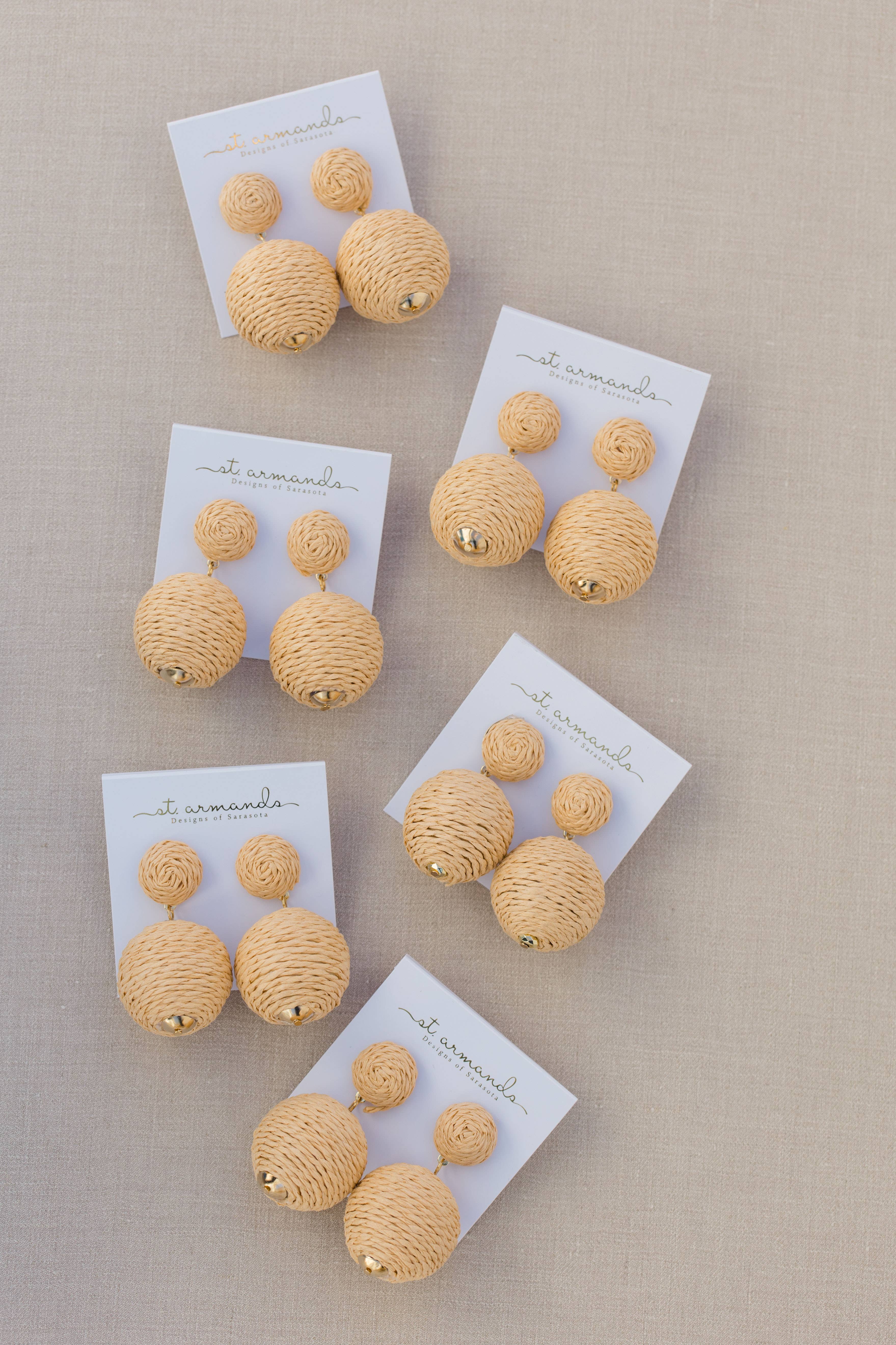 St Armands Designs of Sarasota - Wholesale Dangle Earrings - Natural Lido Pom Pom Statement Earrings6