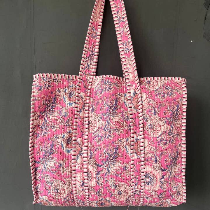 Bhawana Handicrafts - Wholesale Beach Bag - Kantha Floral Cotton Shopping Jhola Hippie Beach Bag
