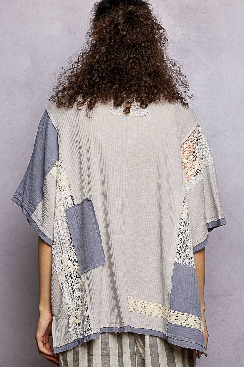 Pol Clothing - Wholesale Button Down Shirt - Women's - Collared Studded Button-down Short Sleeve Knit Shirt Top26