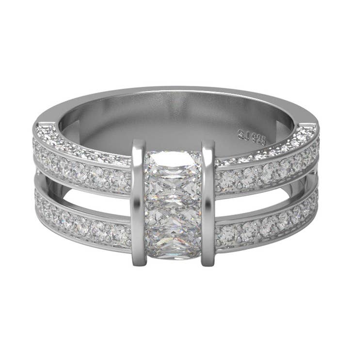 East-West Baguette Moissanite 925 Sterling Silver With Ring for wholesale by Star Joya