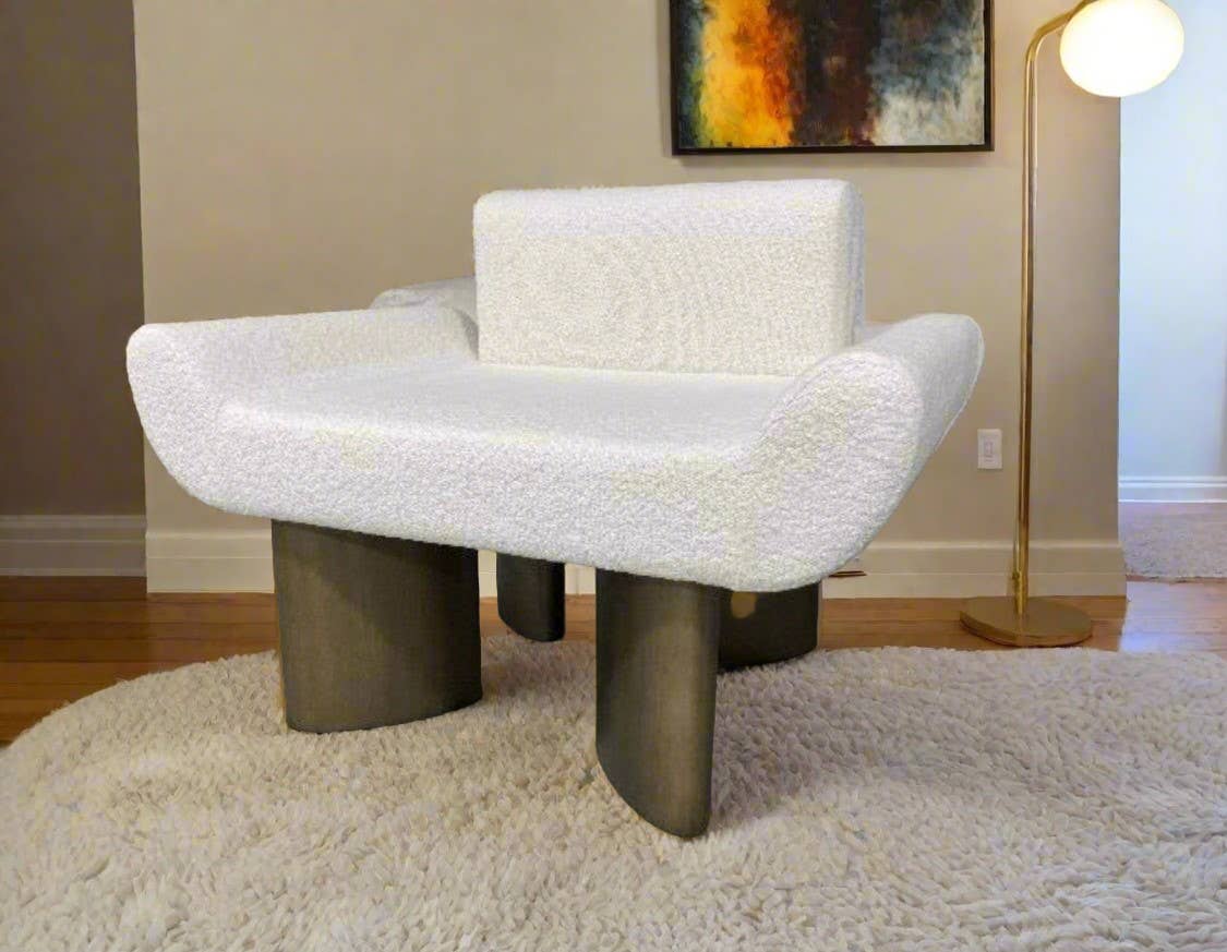 Statements by J - Wholesale Chair - Coco Modern Boucle White Accent Chair with Gold Base4