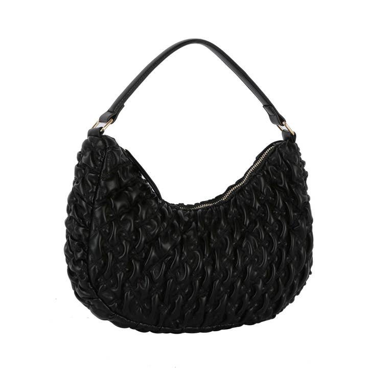 Quiltad Half Moon Axelväska - Quiltad Volang Accent för wholesale av Handbag Factory Corp