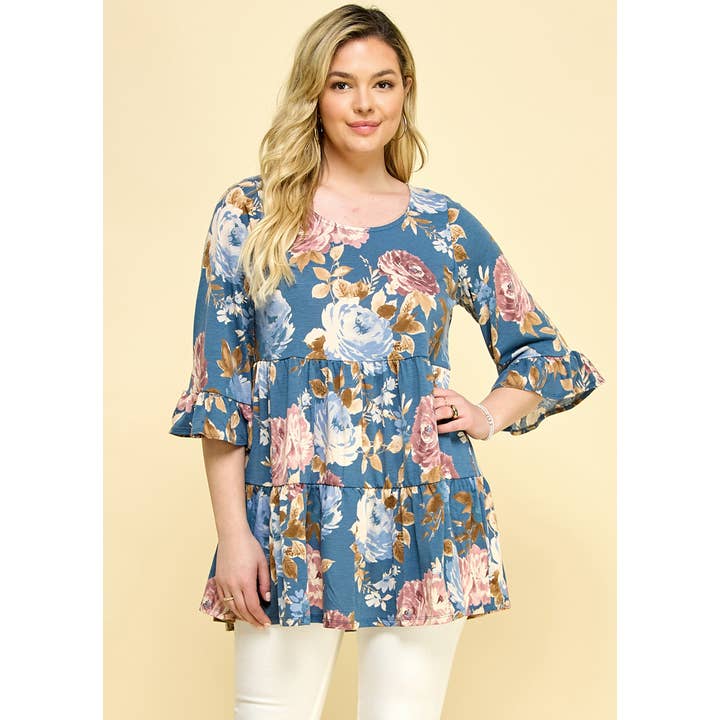 TUNICA IMPERO ROMANTICA CON VOLANT TAGLIA FORTE per la vendita all'ingrosso da parte di Winslow Collection