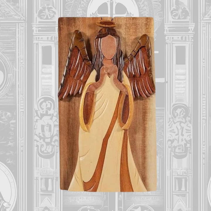 Guardian Angel - Hand-Carved Wooden Keepsake Gift Box for wholesale by Paradigm Imports