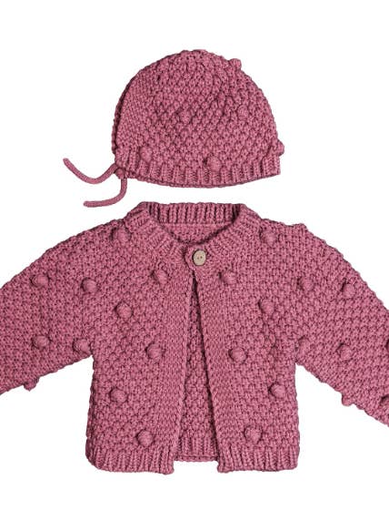 Baby Girls Cable Knit Sweater and Hat Set_Wine(6-12M) for wholesale by JJ BEBE LAND