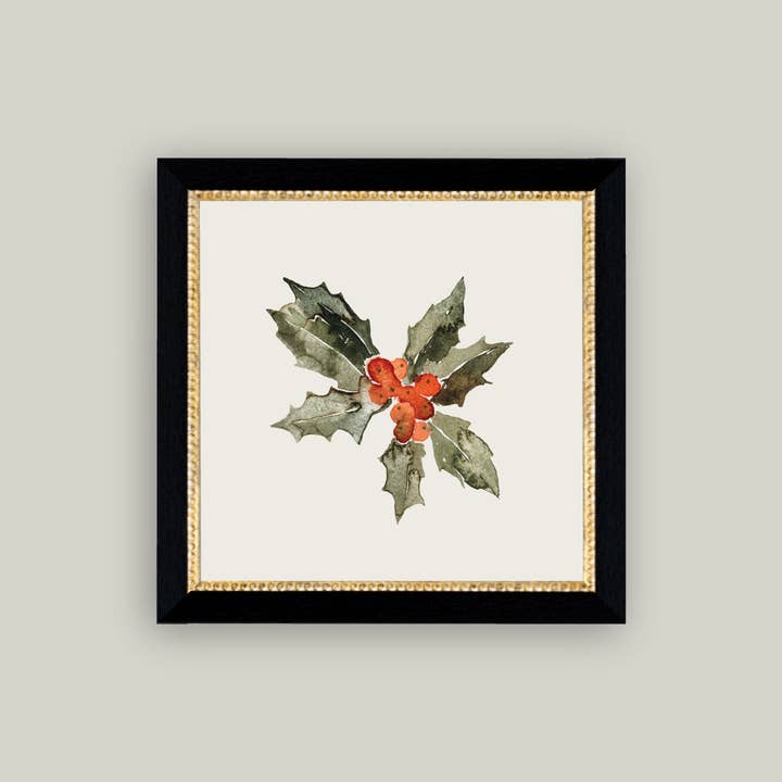 Petal Lane Home - Wholesale Christmas Wall Art - Holly Leaves Framed Antique Art