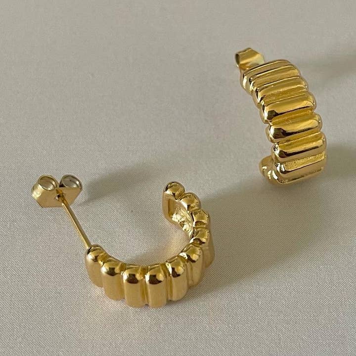 Mini Emma Ribbed Earrings-Gold for wholesale by Namaste Jewelry
