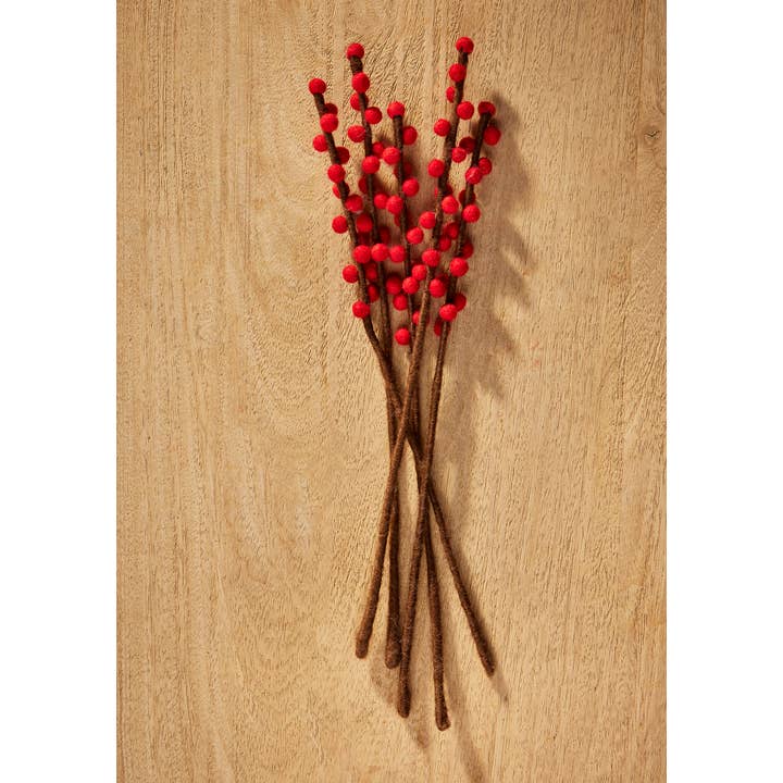 Namaste - Wholesale Artificial Flowers - Bunch of 5 Felt Red Berry Stems2