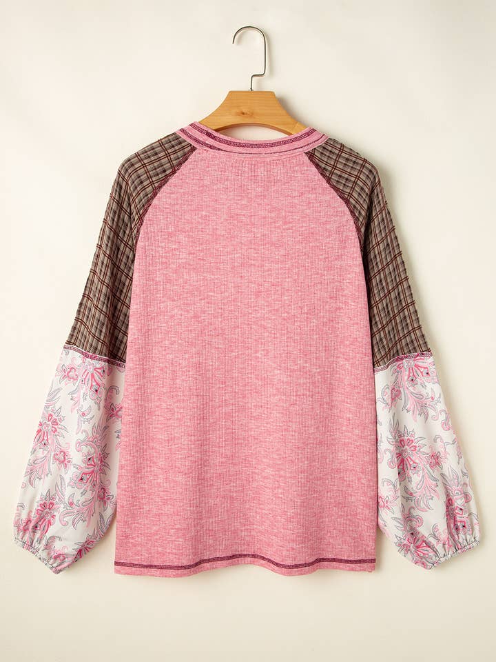 Aapparella - Wholesale Knit Top - Women's - Plaid & Floral Print Ribbed Knit Top | S-2XL6