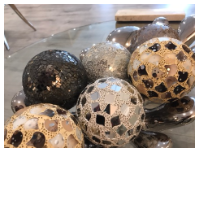 Febland - Wholesale Decorative Tabletop Object - Medium Mosaic Polyform Balls - Set of 6 - Gold Flower1