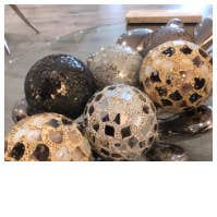 Febland - Wholesale Decorative Tabletop Object - Medium Mosaic Polyform Balls - Set of 6 - Gold Flower1
