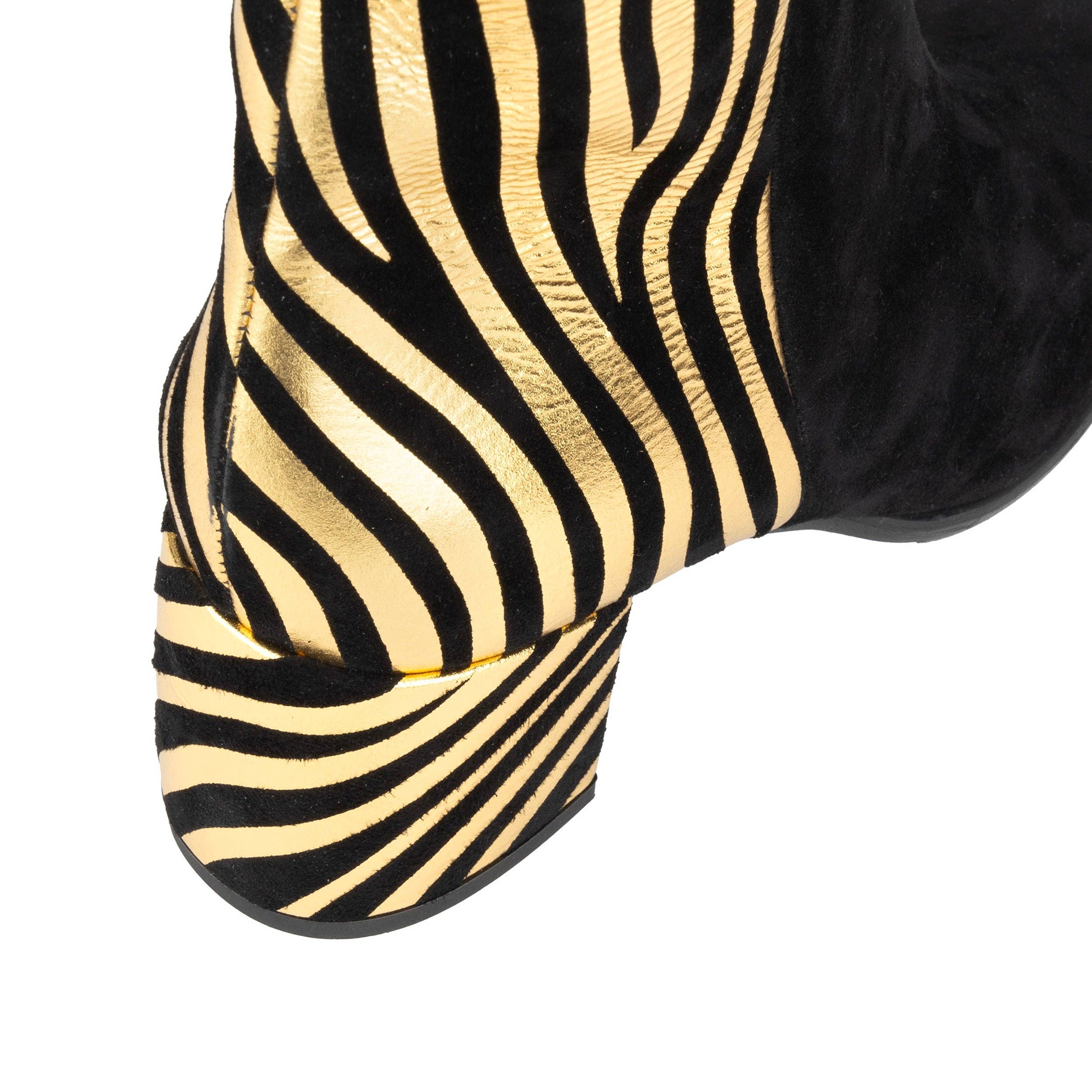 Embassy London – wholesale Booties – Women's – Impala - Black & Gold - Women's Suede Ankle Boot with Block Heel & Gold Foil Zebra Stripes7